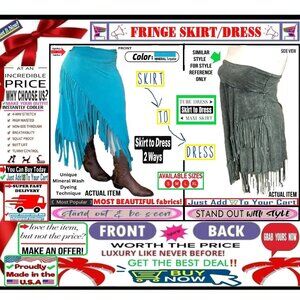 🛑 BULLY Fold Over ➕🆒 SKIRT/DRESS High Waist FRINGE Mineral Wash 💸BUY NOW‼️🟢